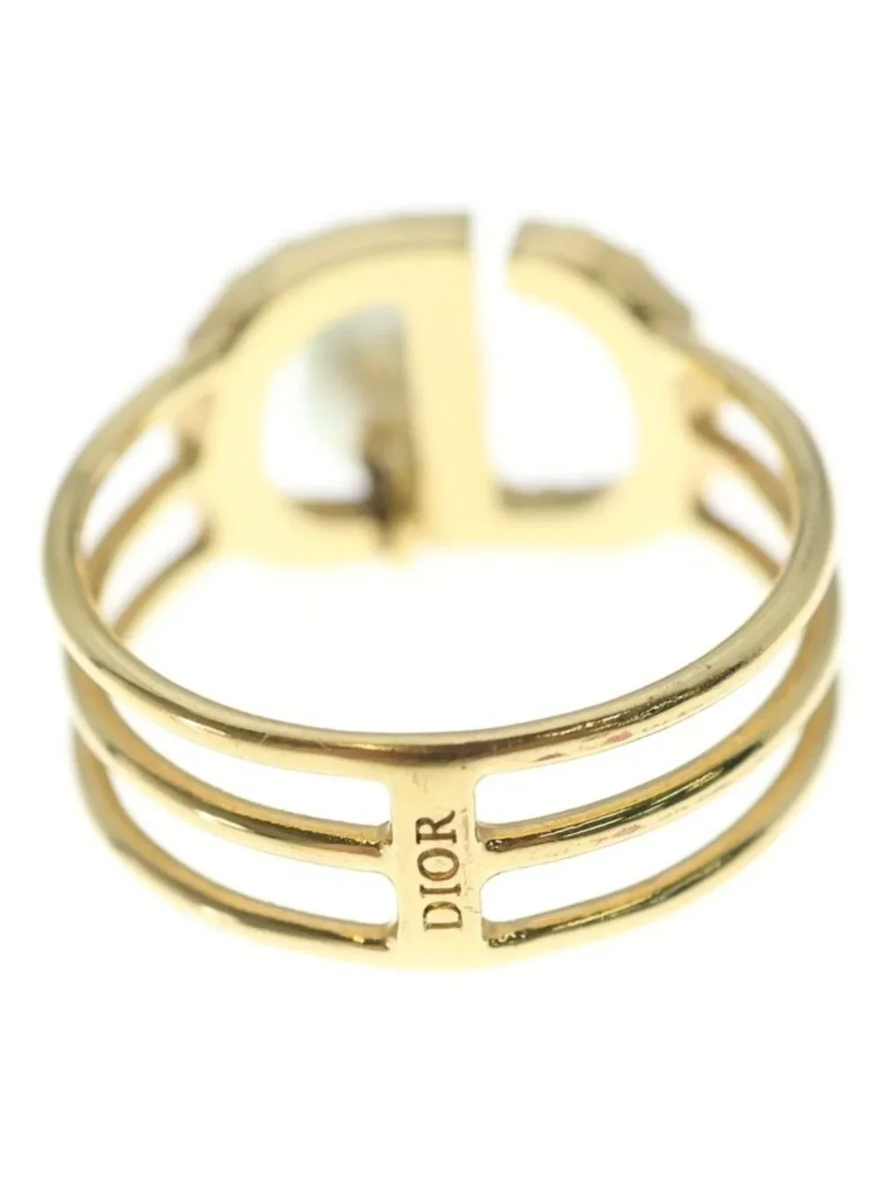 Dior CD Logo Rhinestone Faux Pearl Ring L Gold
